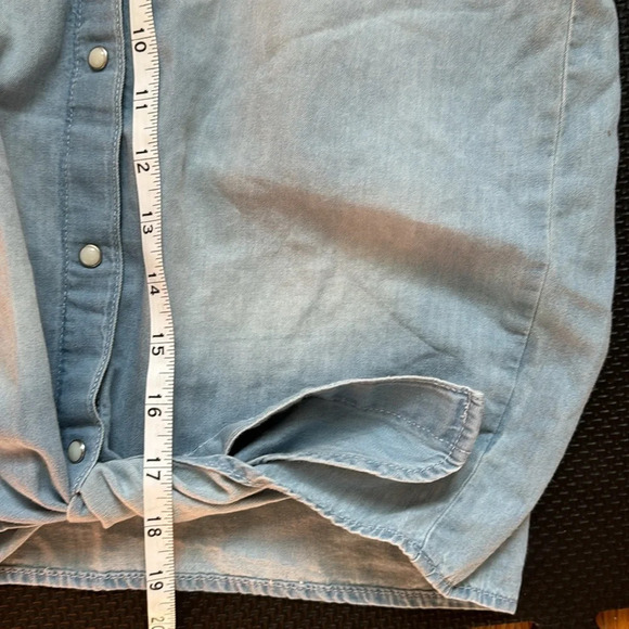 Denim blue Jean Sleeves Shirt front know button up girl size 13/14 Y - Picture 6 of 7